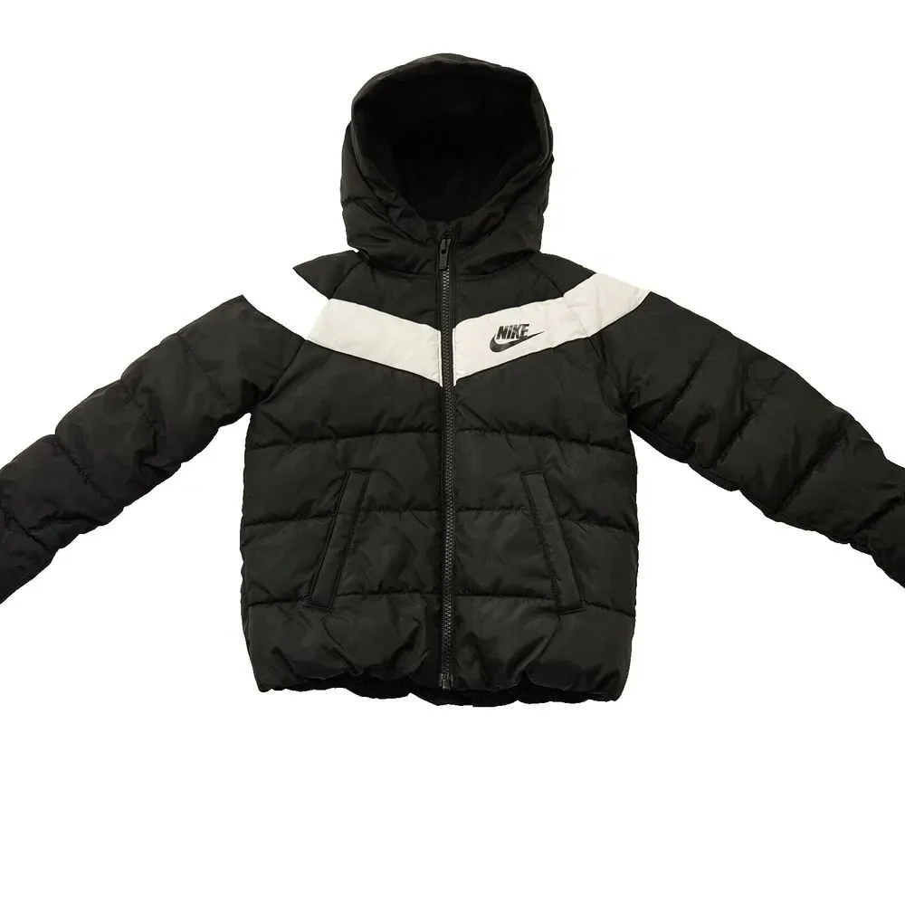 Nike Unisex Sz 3-4yrs Black & White‎ Puffer Hooded Zip Up Jacket Pockets